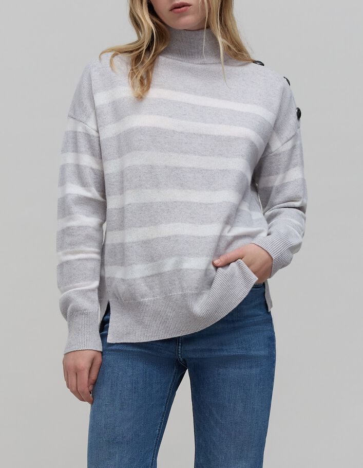 Pull gris tricot rayures &eacute;crues Femme