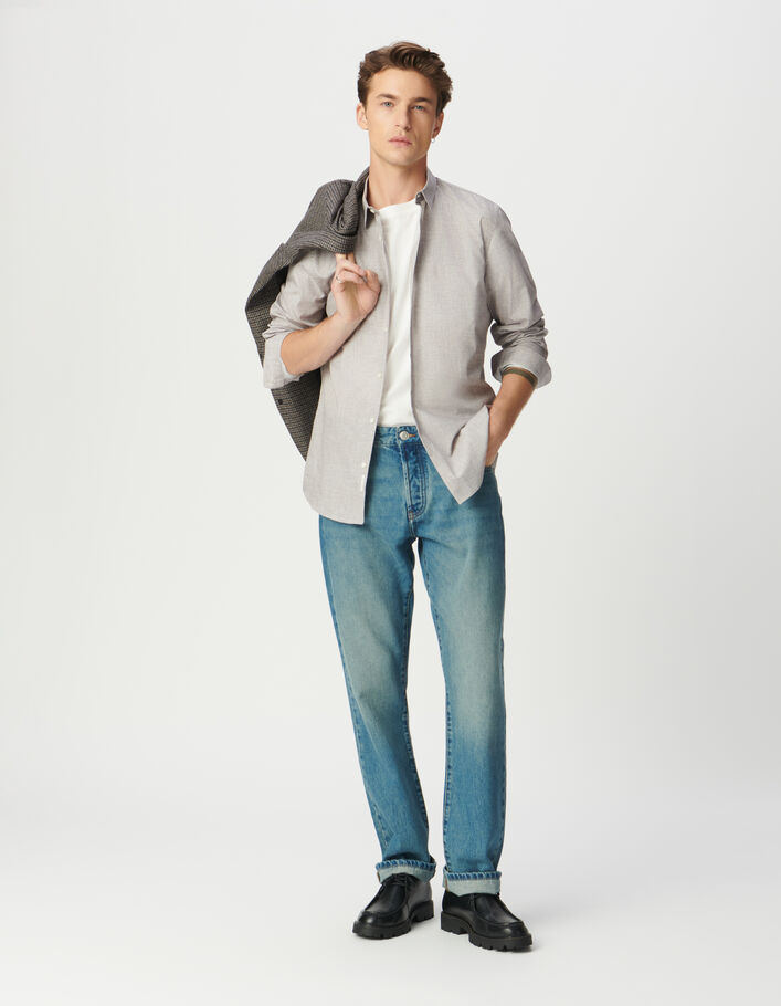 Chemise slim prune coton bio minimaliste chevrons Homme