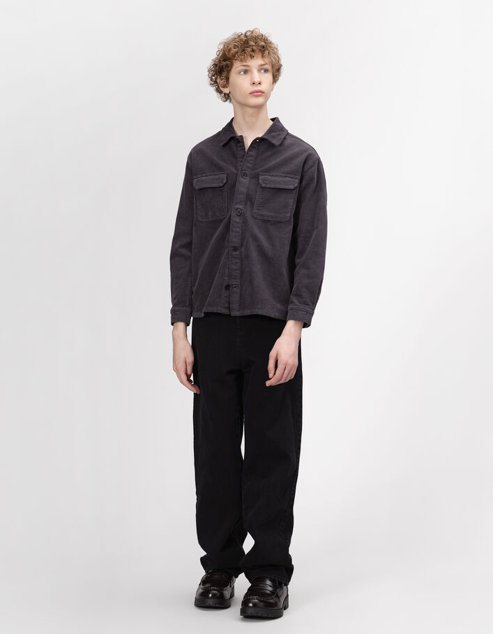 Chemise manches longues grise velours c&ocirc;tel&eacute; gar&ccedil;on