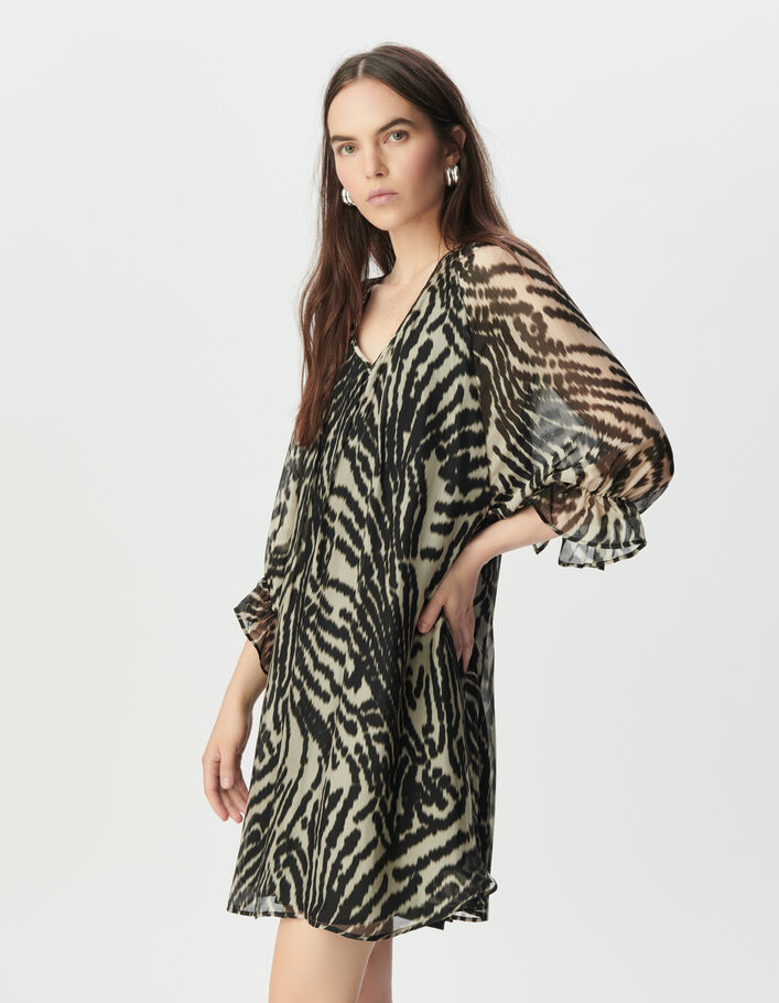 Robe courte noire imprim&eacute; z&egrave;bre Femme