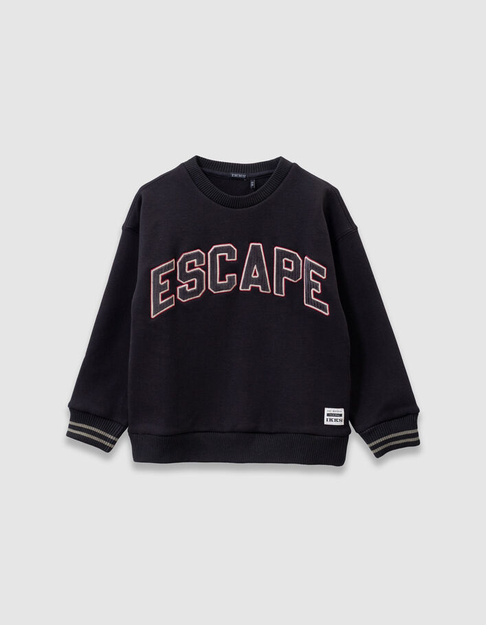 Sweat noir message brod&eacute; velours c&ocirc;tel&eacute; gar&ccedil;on