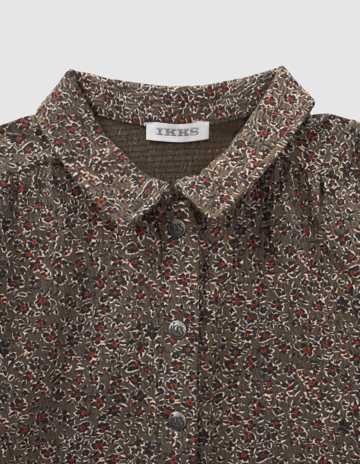 Blouse kaki imprim&eacute; l&eacute;opard floral b&eacute;b&eacute; fille