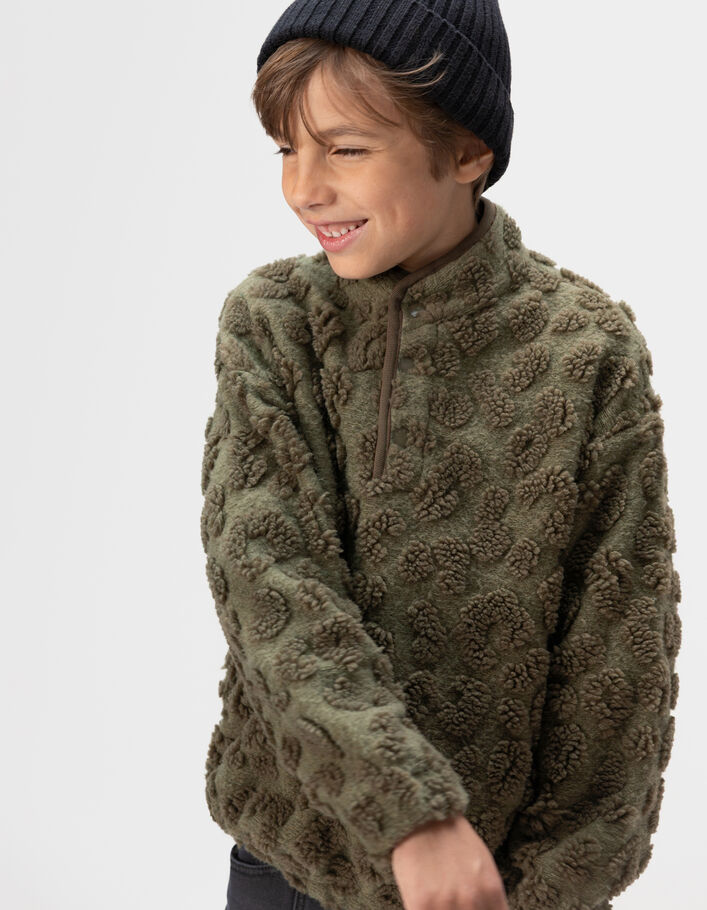 Sweat kaki jacquard sherpa l&eacute;opard gar&ccedil;on