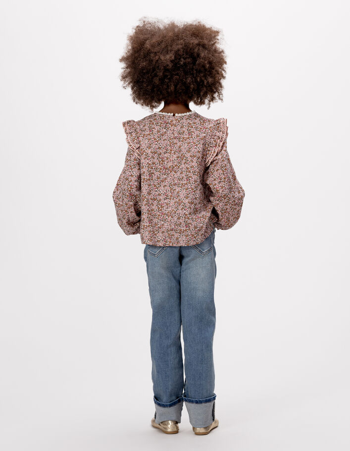 Blouse rose imprim&eacute; fleurs d'automne fille