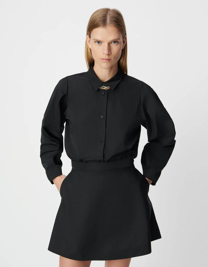 Chemise body noire taffetas satin&eacute; Femme