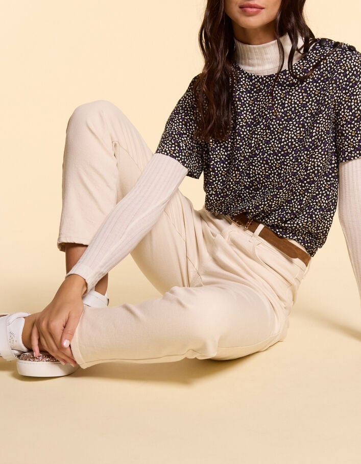 Top noir imprim&eacute; micro l&eacute;o-floral I.Code