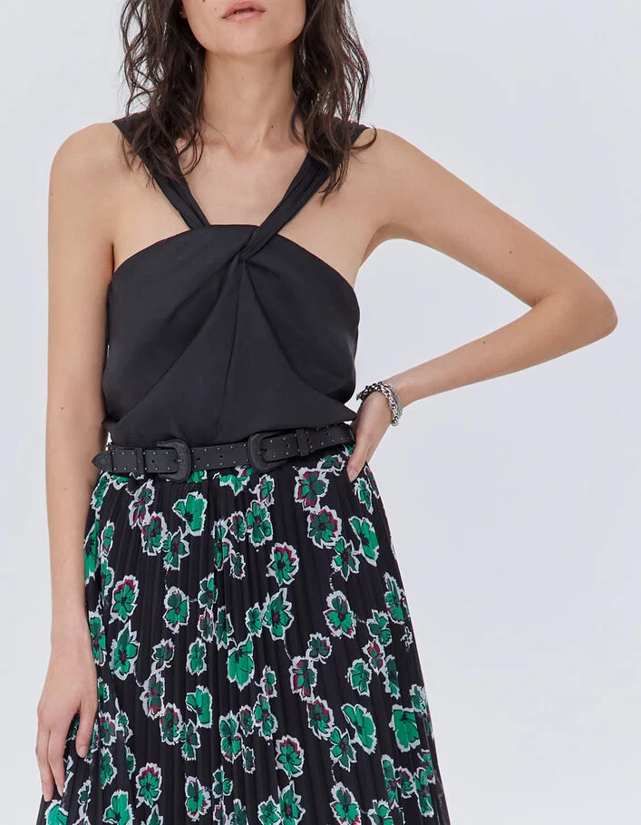 Top asym&eacute;trique noir &agrave; encolure nou&eacute;e Femme