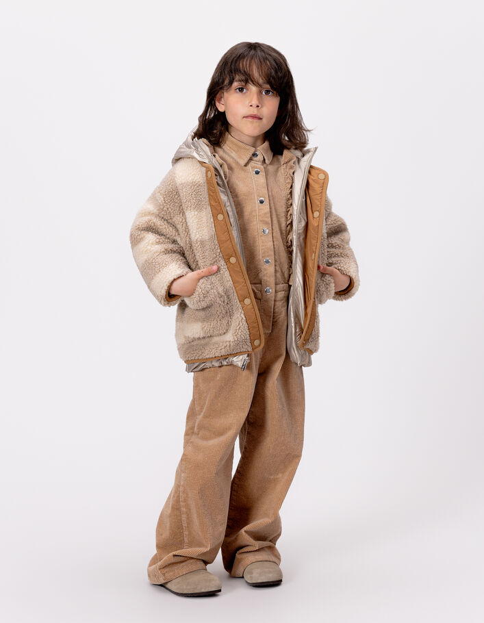 Doudoune r&eacute;versible dor&eacute;e et sherpa carreaux fille