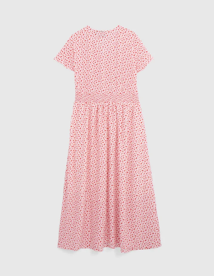 Robe midi &eacute;crue LENZING&trade; ECOVERO&trade; fleurs rouges fille