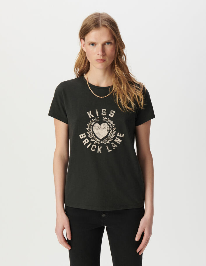 Tee-shirt gris coton bio message et visuel coeur Femme