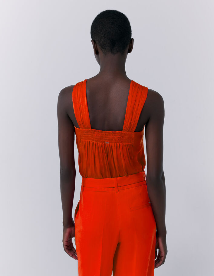 Top asym&eacute;trique &agrave; encolure nou&eacute;e orange femme