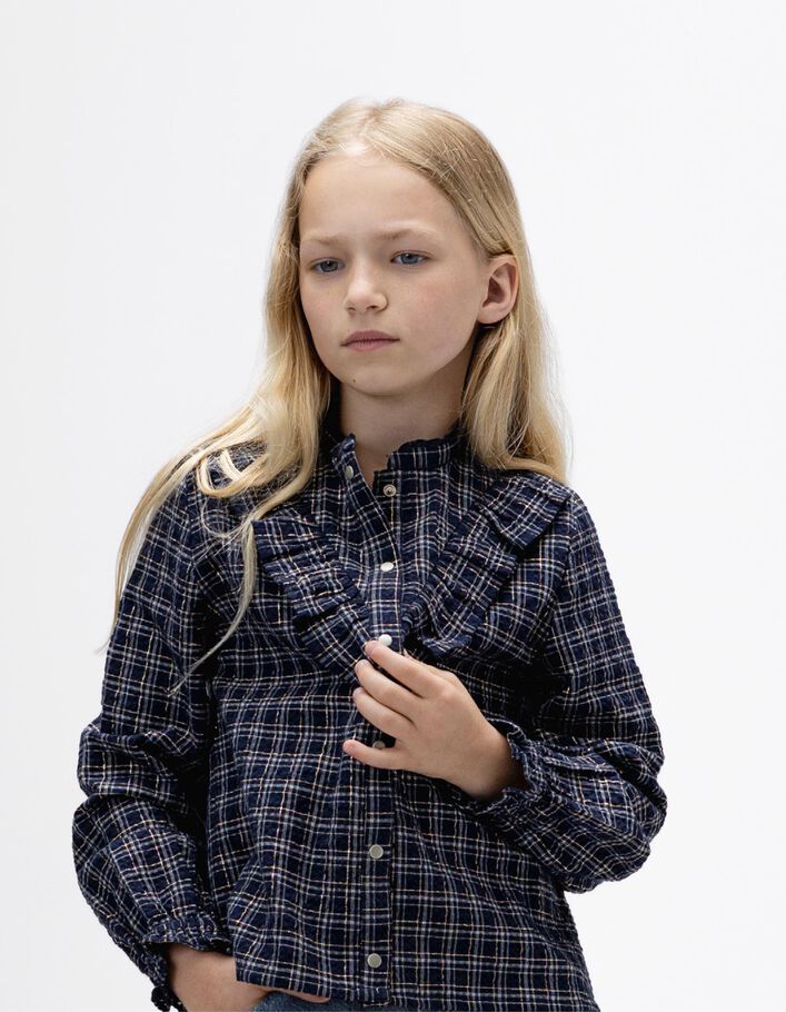 Chemise &agrave; carreaux bleu marine fille