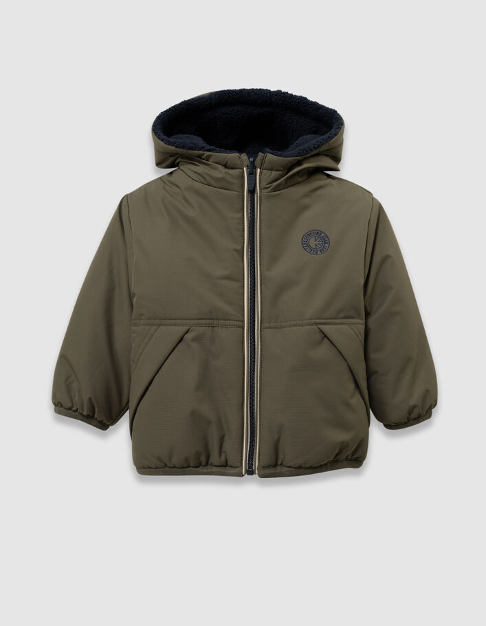 Parka r&eacute;versible kaki et sherpa marine gar&ccedil;on