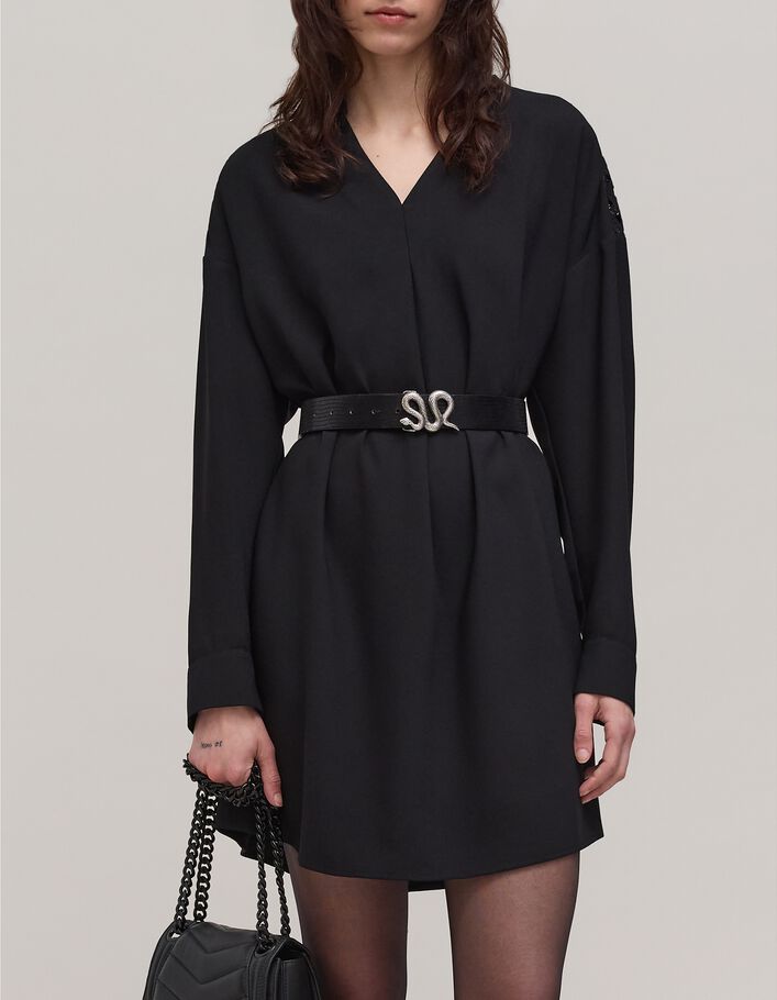 Robe noire dentelle guipure aux manches Femme