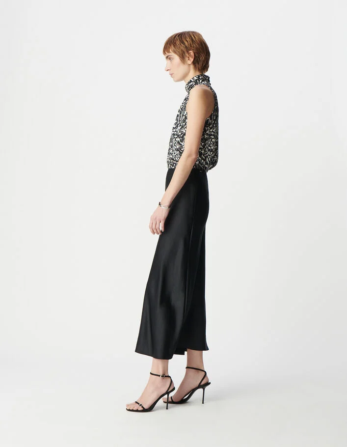 Jupe longue noire satin&eacute;e Femme