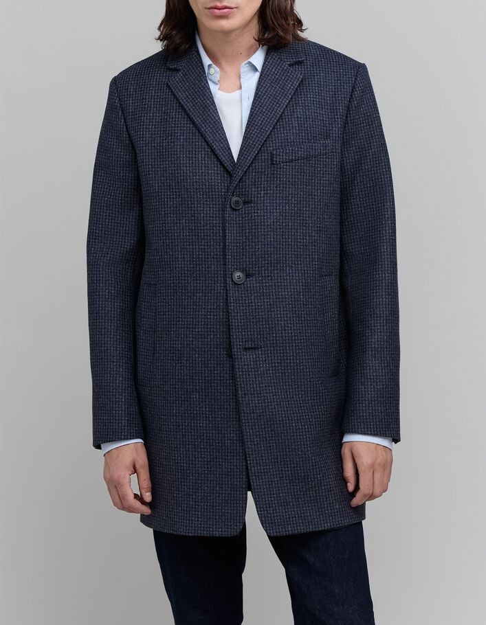 Manteau marine lainage &agrave; motif carreaux Homme