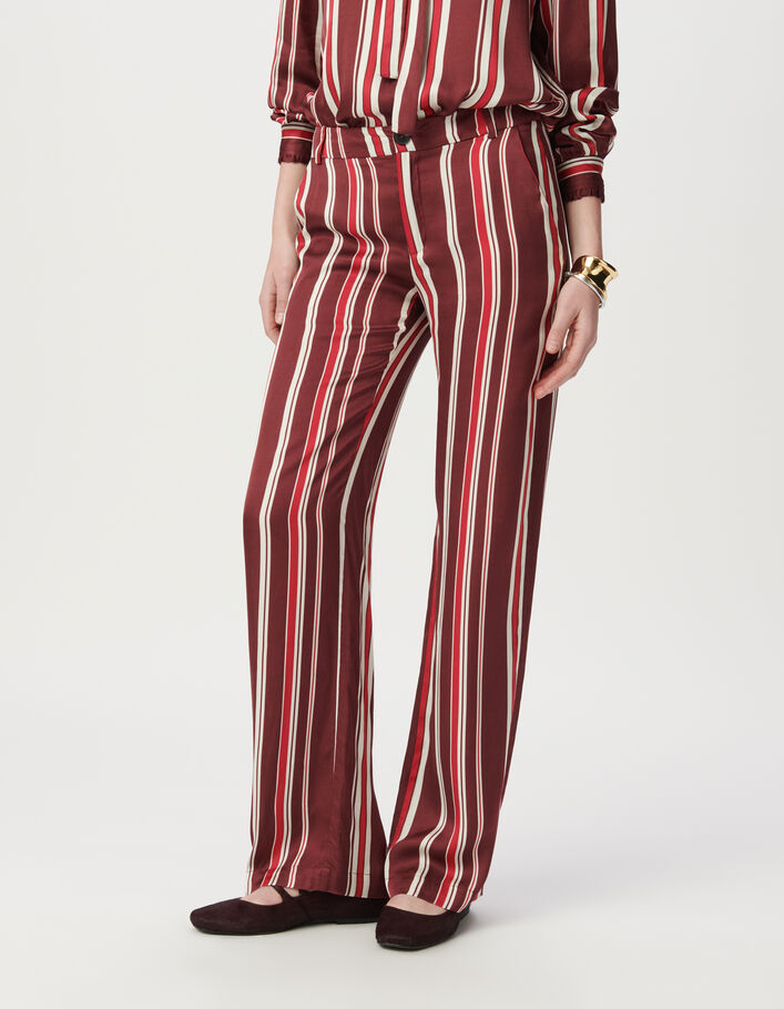 Pantalon large fluide bordeaux motif rayures Femme