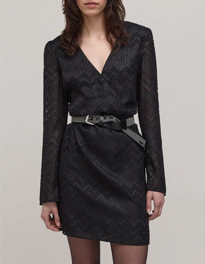 Robe noire voile jacquard chevrons lurex Femme