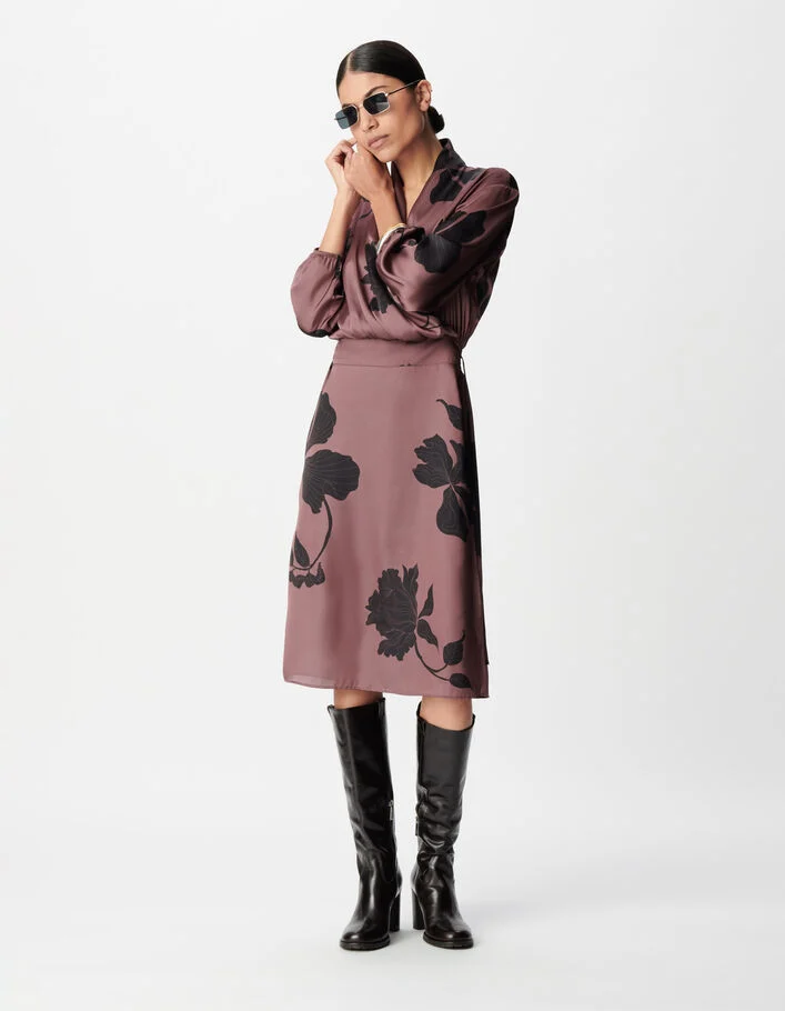 Robe midi bordeaux imprim&eacute; maxi floral Femme