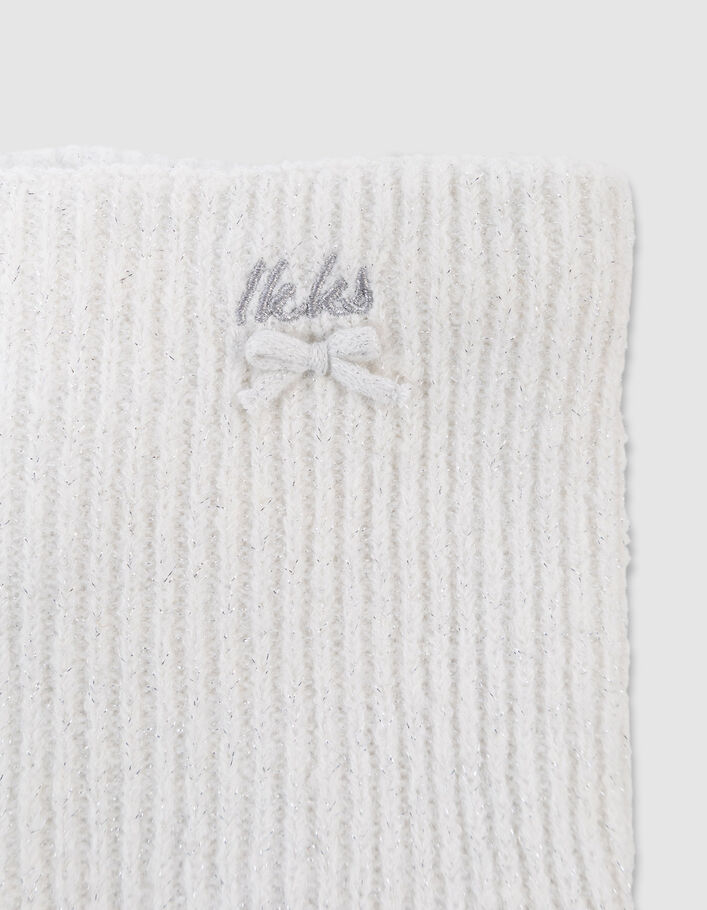 Snood blanc tricot paillet&eacute; et noeud fille