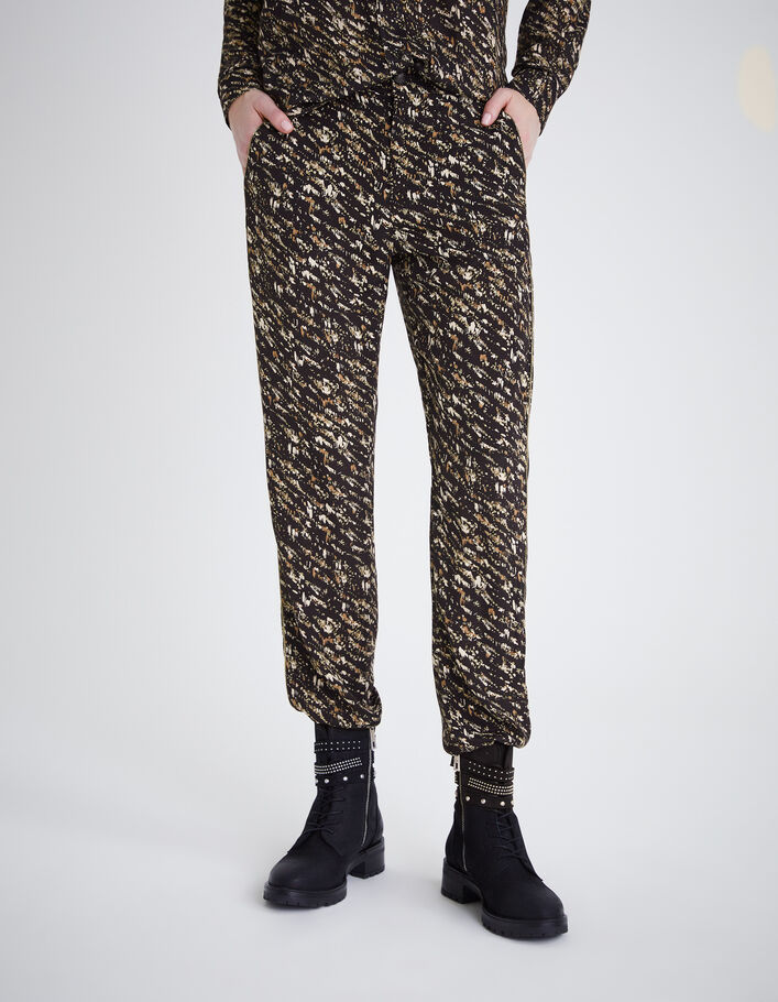 Pantalon fluide noir imprim&eacute; fusain Femme