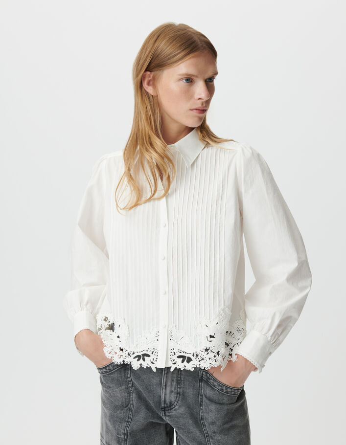 Chemise manches longues blanche bas dentelle Femme