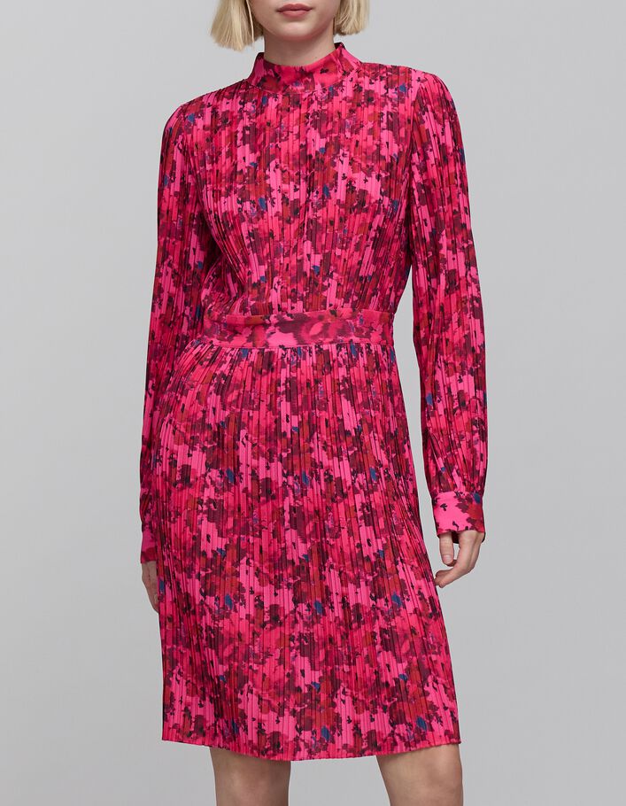 Robe rose pliss&eacute;e imprim&eacute; fleurs origami Femme