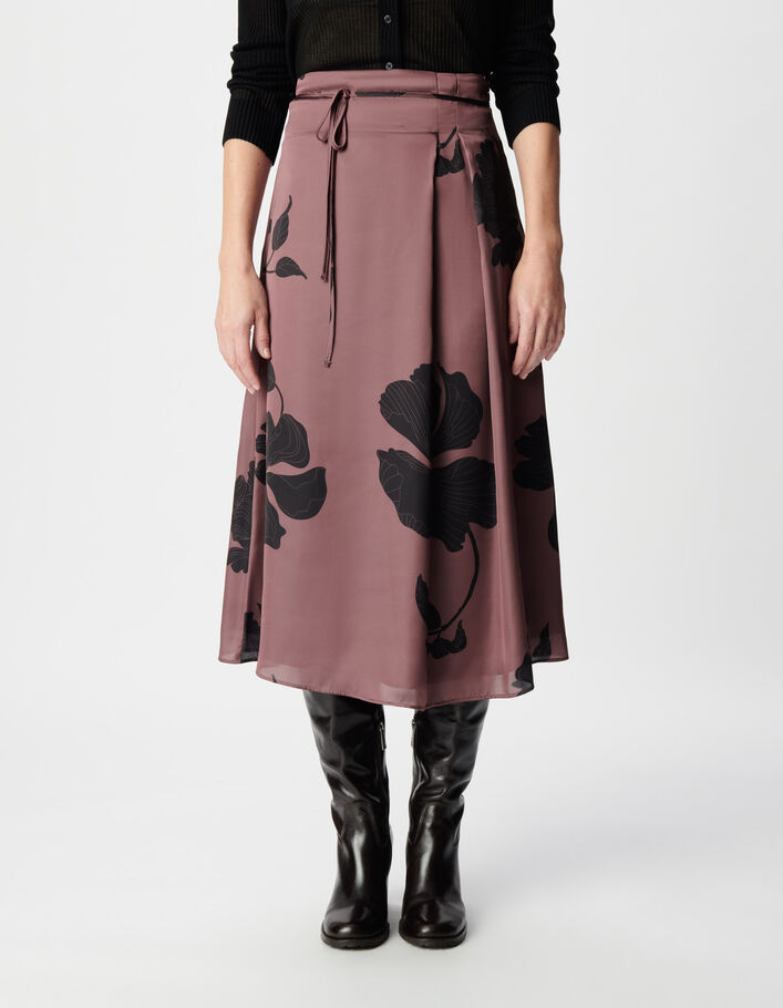 Jupe midi bordeaux imprim&eacute; maxi floral Femme