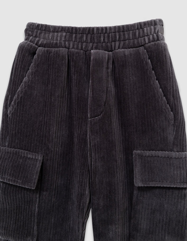 Pantalon de jogging gris maille velours c&ocirc;tel&eacute; gar&ccedil;on