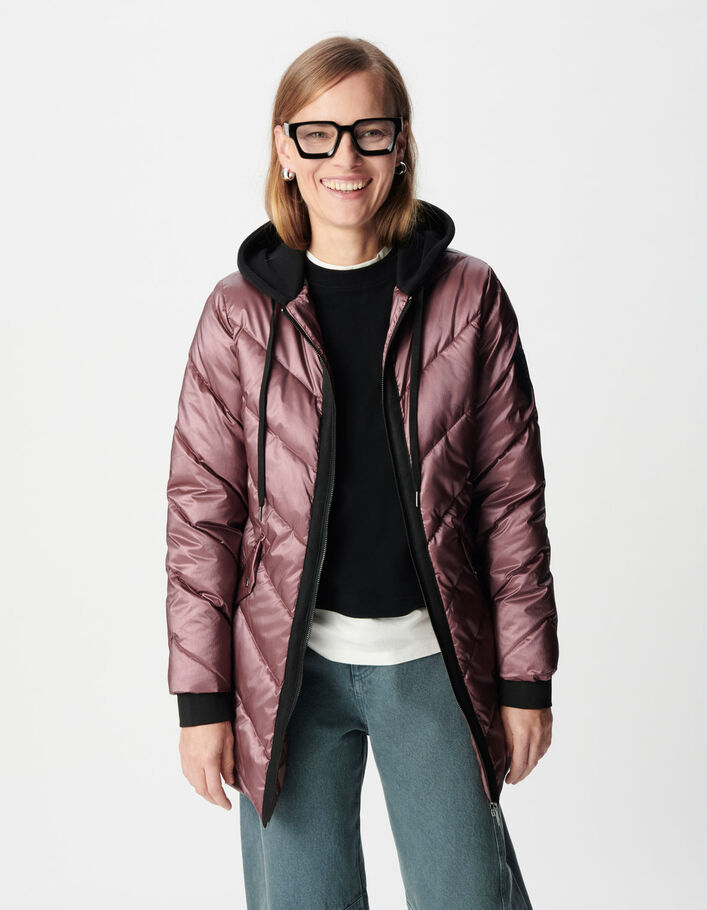 Sous-doudoune bordeaux iris&eacute; capuche molleton Femme