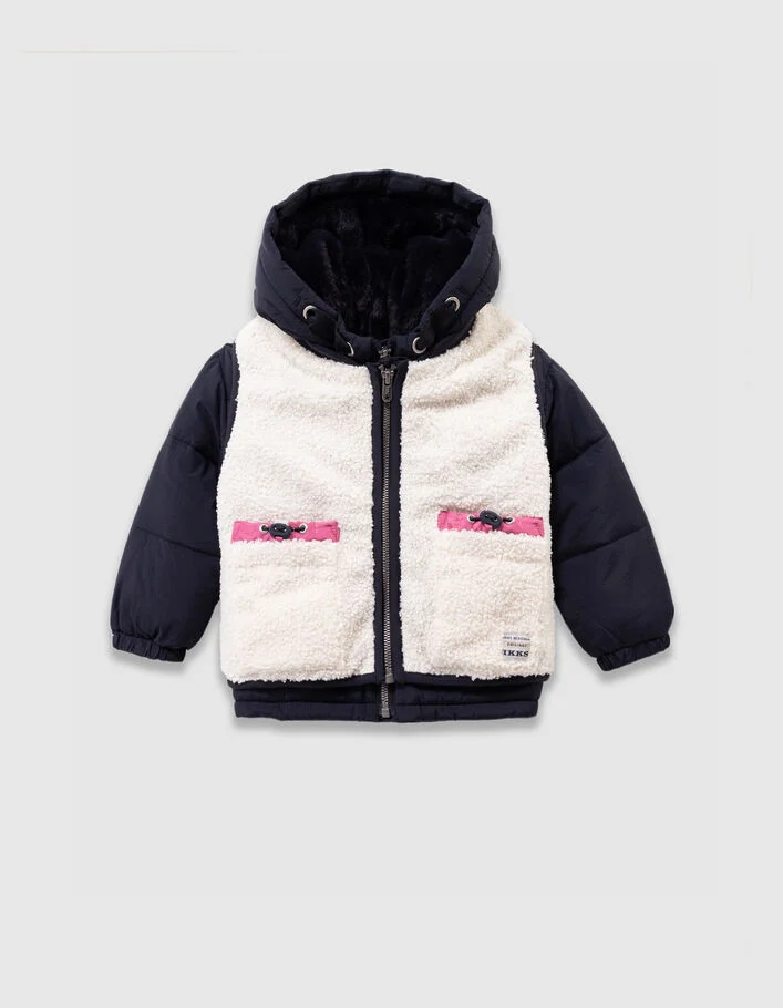 Blouson 2-en-1 marine avec gilet &eacute;cru fille