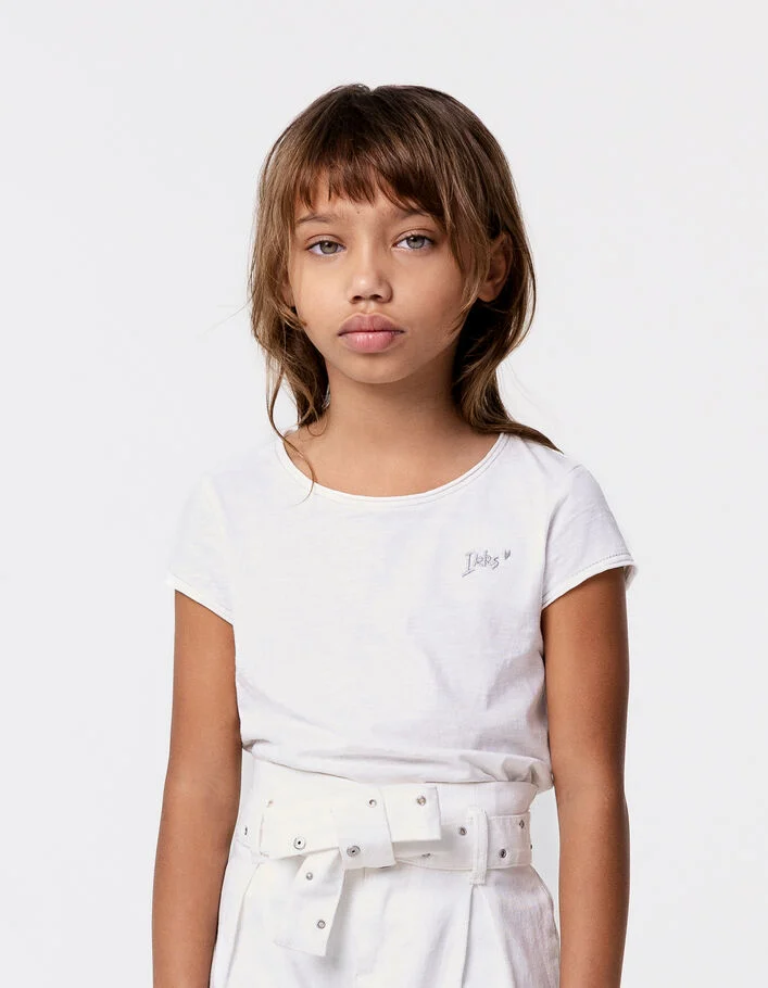 Tee-shirt blanc cass&eacute; Essentiel en coton bio fille