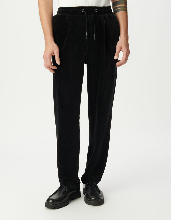 Jogpant noir velours c&ocirc;tel&eacute; taille &eacute;lastiqu&eacute;e Homme