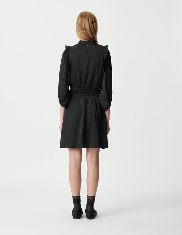 Robe noire satin&eacute;e froiss&eacute;e volants pliss&eacute;s Femme
