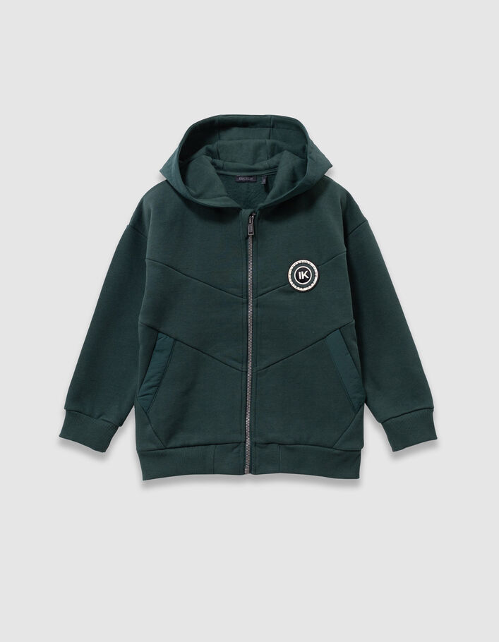 Cardigan zipp&eacute; vert &agrave; capuche gar&ccedil;on