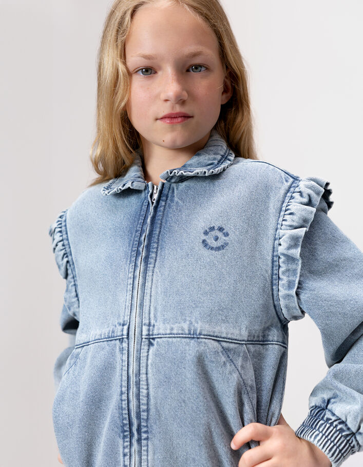 Blouson en jean bleu manches amovibles fille