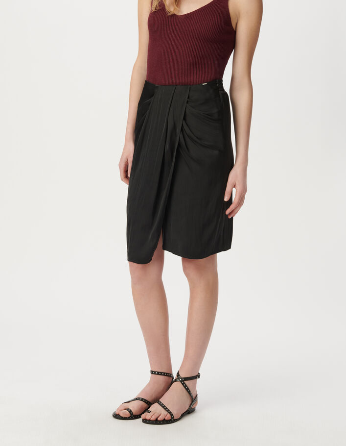 Jupe noire polyester recycl&eacute; drap&eacute; esprit par&eacute;o Femme