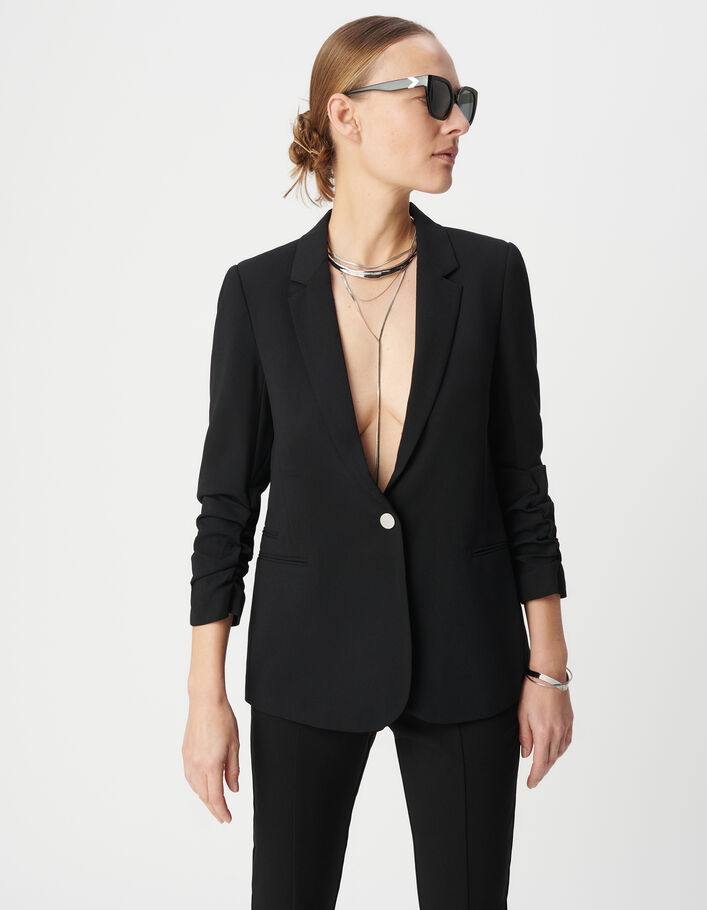 Veste tailleur en cr&ecirc;pe coloris noir femme
