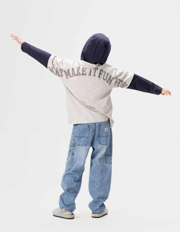 T-shirt gris coton bio manches trompe l'oeil gar&ccedil;on