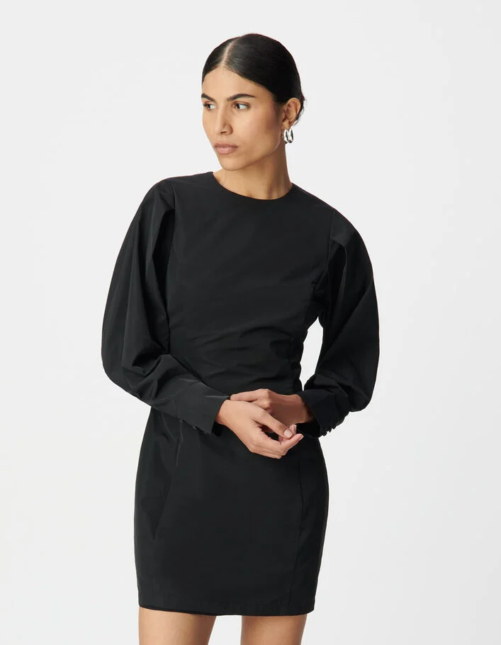 Robe courte noire taffetas satin&eacute; Femme