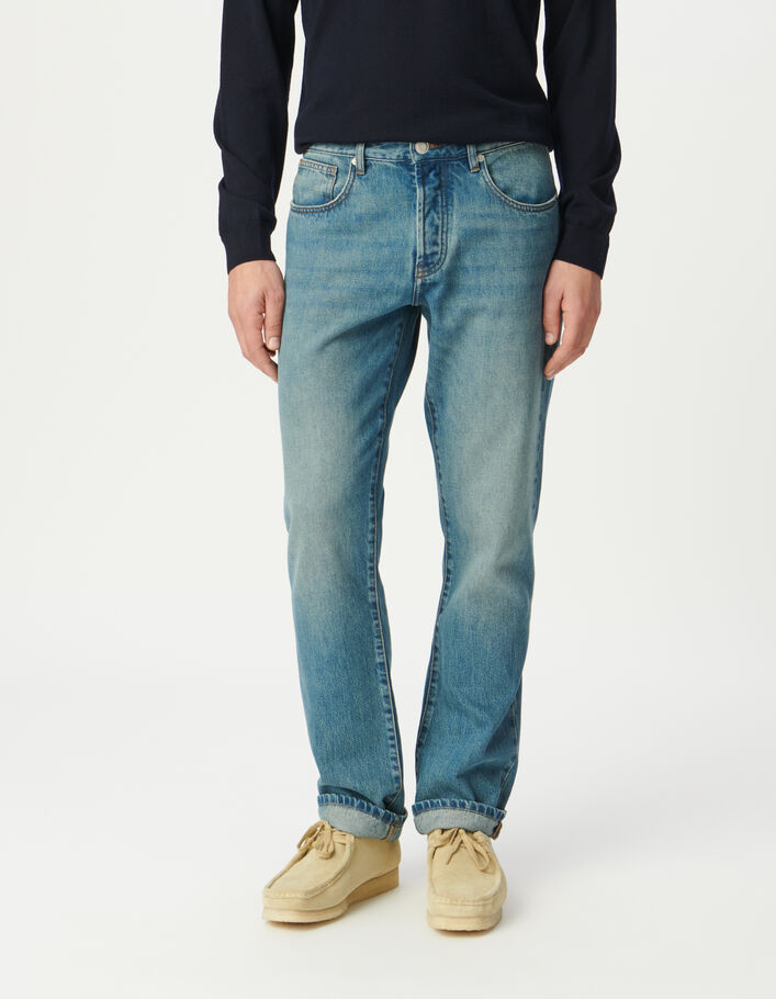 Jean droit bleu d&eacute;lav&eacute; Serge Homme