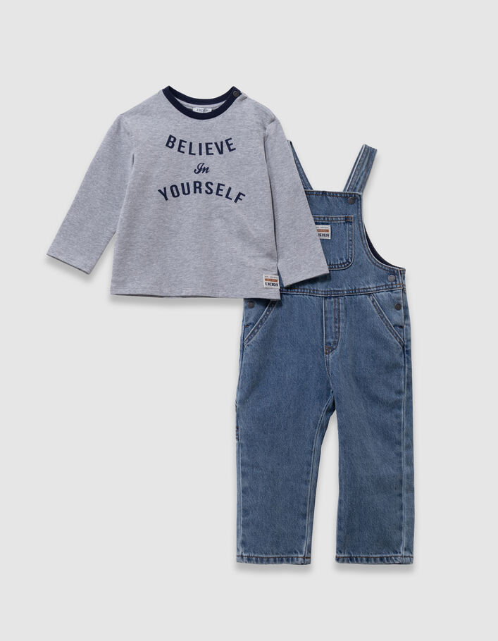 Ensemble t-shirt et salopette en jean bleu b&eacute;b&eacute; gar&ccedil;on
