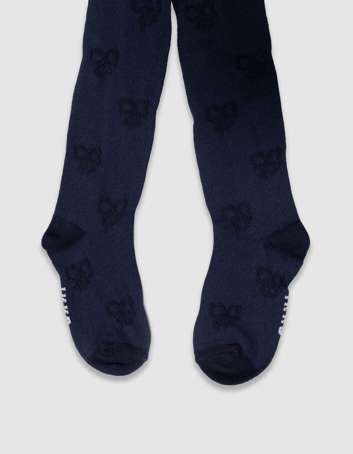 Collants bleu marine tricot jacquard motif noeuds fille
