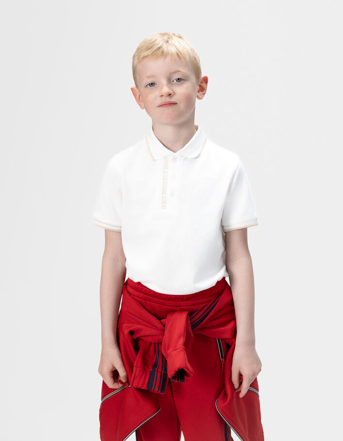 Polo blanc coton bio bords-c&ocirc;tes ray&eacute;s gar&ccedil;on