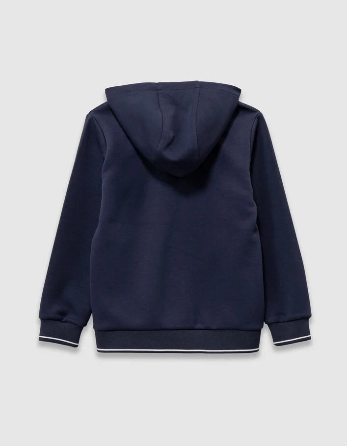Cardigan zipp&eacute; marine &agrave; capuche typo zip gar&ccedil;on