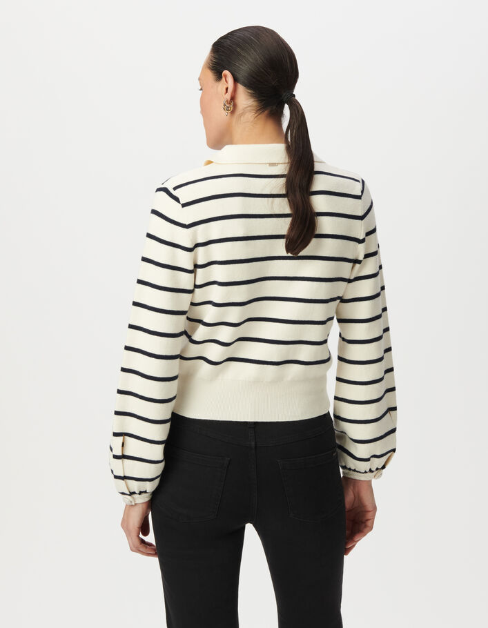 Pull marini&egrave;re blanc tricot col polo Femme