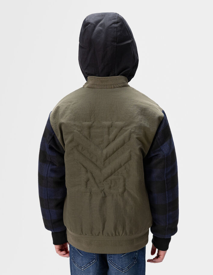 Blouson kaki manches carreaux esprit bomber gar&ccedil;on