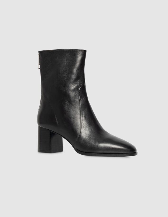 Boots &agrave; talon noires cuir zipp&eacute;es Femme