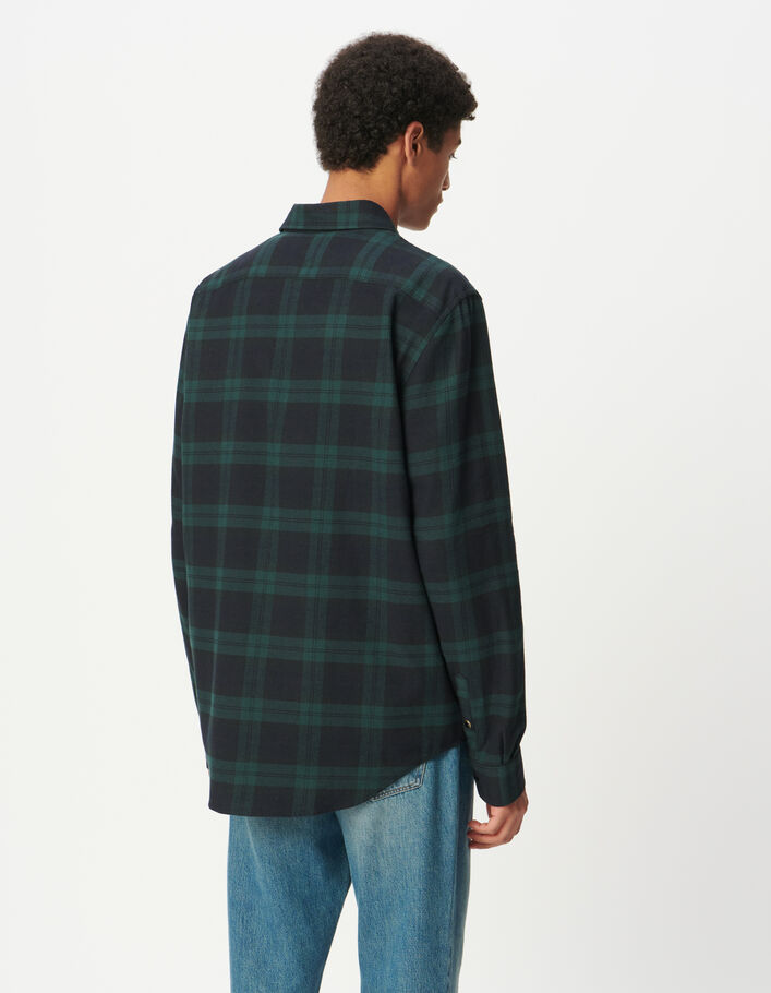 Chemise carreaux regular vert et marine &agrave; pressions Homme