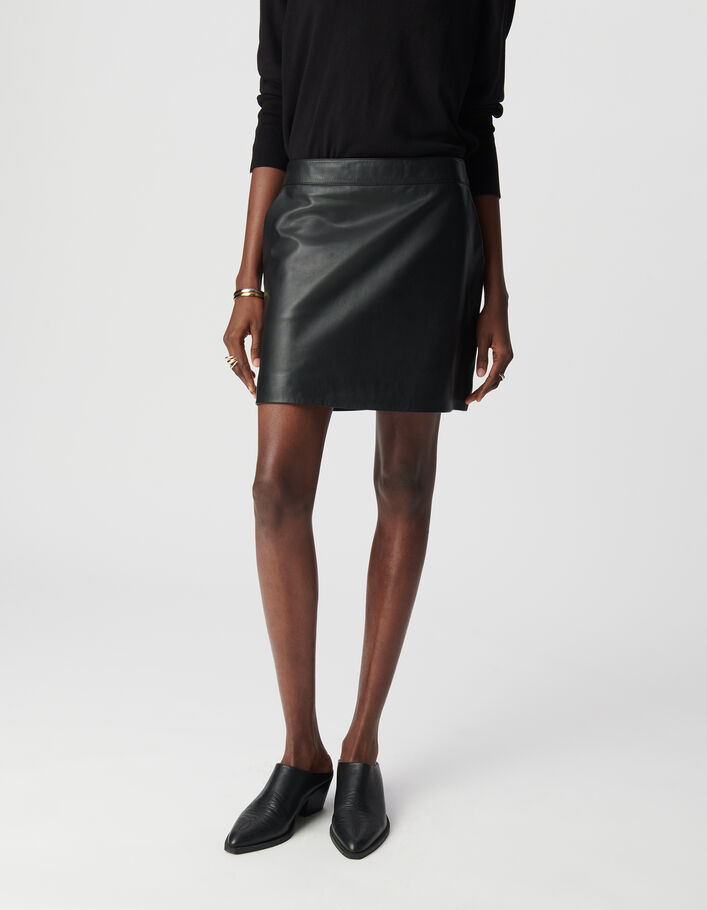 Jupe courte noire cuir Femme